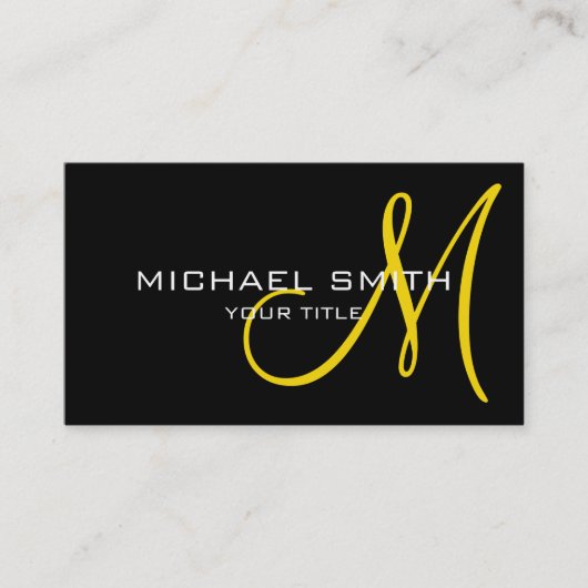 Professioneel elegant zwart monogram visitekaartje (Voorkant)