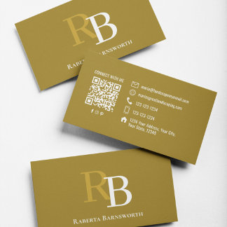 Professioneel Ellegant Bruin Monogram QR Code Visitekaartje