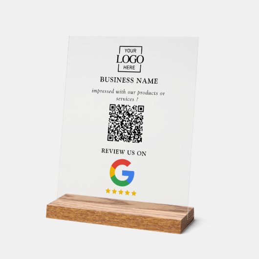 Professioneel Google Reviews QR Code Zakelijk Logo Acryl Bord (Hoek)