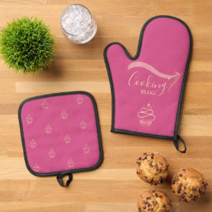 Professioneel,Gouden garde,Cupcake,Koken Fushia Ovenwant & Pannenlap Set