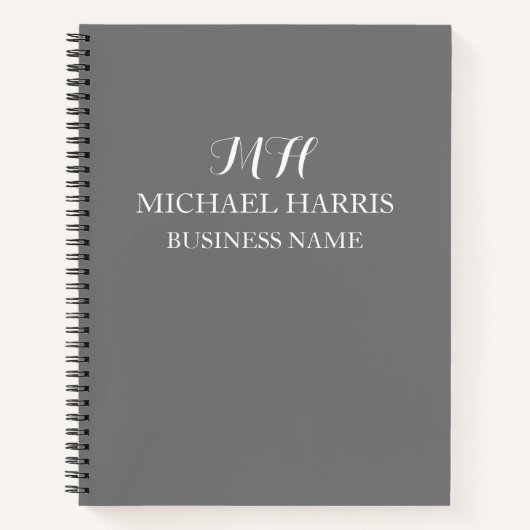 Professioneel Grijs Monogram Initiaal Bedrijf Notitieboek (Voorkant)