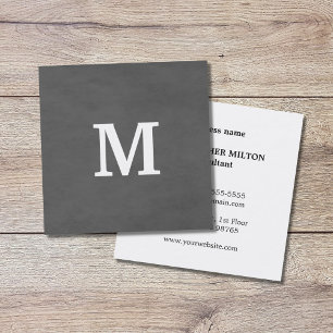 Professioneel, grijs, wit monogram vierkante visitekaartje