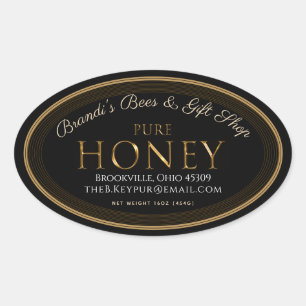 Professioneel honingetiket Zwart en gouden ovaal Ovale Sticker