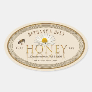 Professioneel honinglabel Ivory Gold Oval Ovale Sticker