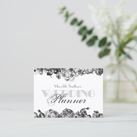 Professioneel Huwelijksplanner Elegant Zwart & Wit Visitekaartje (Staand voorkant)