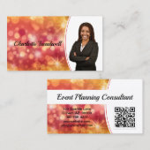 Professioneel Koraal Bokeh Sparkle Custom Photo QR Visitekaartje (Voorkant / Achterkant)