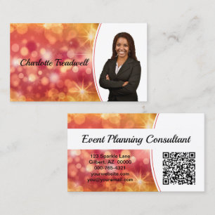 Professioneel Koraal Bokeh Sparkle Custom Photo QR Visitekaartje