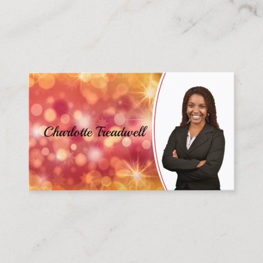 Professioneel Koraal Bokeh Sparkle Custom Photo QR Visitekaartje (Voorkant)