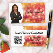 Professioneel Koraal Bokeh Sparkle Custom Photo QR Visitekaartje