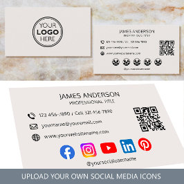 Professioneel Logo Social Media QR Code Off-White Visitekaartje