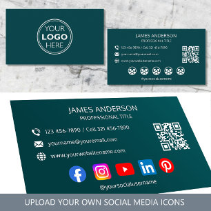 Professioneel Logo Social Media QR Code Turkoois Visitekaartje