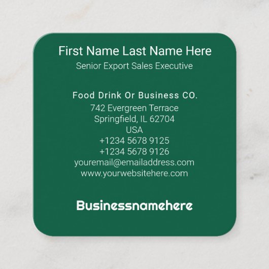 Professioneel Minimaal Groen QR Code Vierkante Visitekaartje (Voorkant)