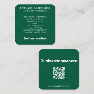 Professioneel Minimaal Groen QR Code Vierkante Visitekaartje