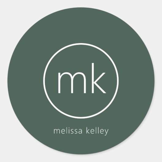 Professioneel minimaal Monogram Initiaal Forest Gr Ronde Sticker (Voorkant)