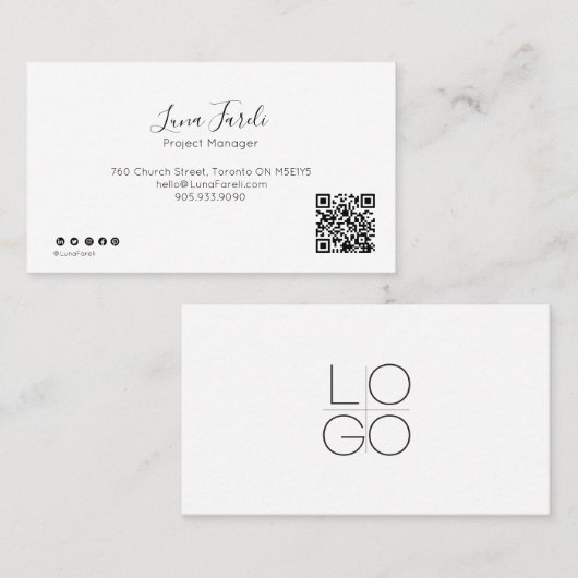 Professioneel minimaal Script QR CODE-Visitekaartj Visitekaartje (Voorkant / Achterkant)
