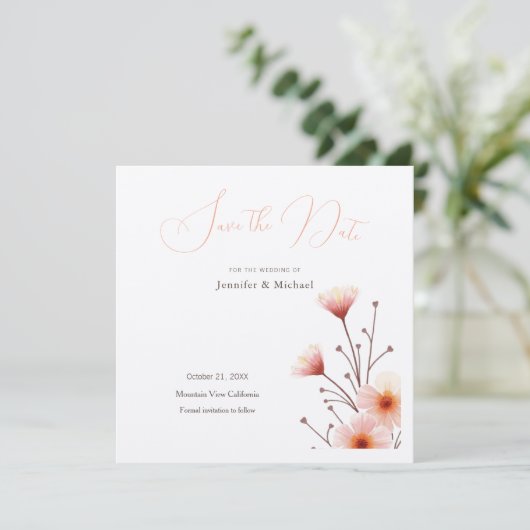 Professioneel Minimalistisch Bloemig Bewaar de Dat Kaart (Staand voorkant)