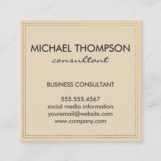 Professioneel minimalistisch Gold Border Monogram Vierkante Visitekaartje (Voorkant)