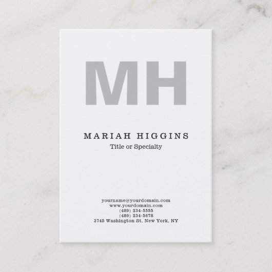 Professioneel minimalistisch grijs monogram wit visitekaartje (Voorkant)