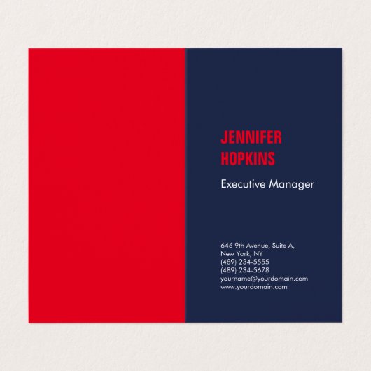 Professioneel minimalistisch modern blauw rood visitekaartjes (Buitenkant ongevouwen)