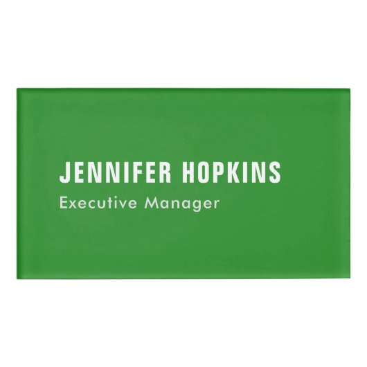 Professioneel minimalistisch modern bosgroen naambadge (Voorkant)
