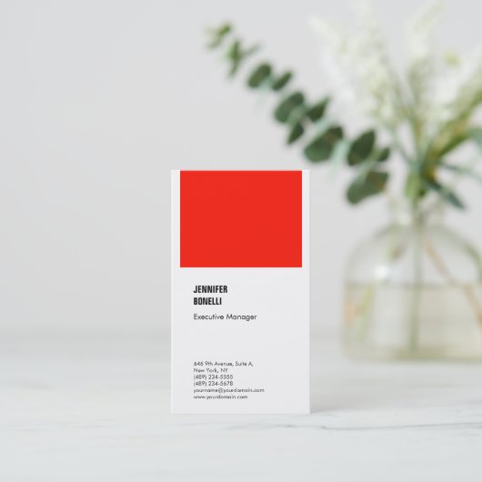 Professioneel, minimalistisch, modern rood wit visitekaartje (Staand voorkant)