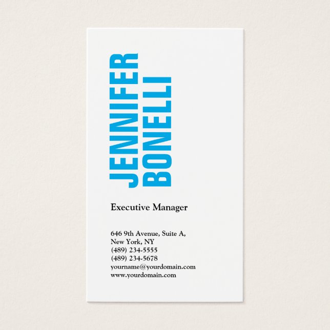 Professioneel minimalistisch modern vet blauw wit visitekaartje (Voorkant)