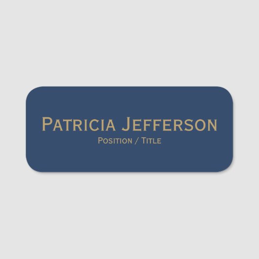 Professioneel Modern Donkerblauw & Goud Lettertype Naamplaatje (Voorkant)