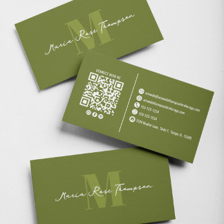 Professioneel Modern Monogram Groen QR Code Visitekaartje
