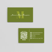 Professioneel Modern Monogram Groen QR Code Visitekaartje