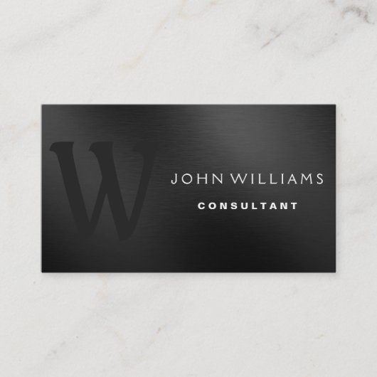 Professioneel modern monogram op zwart metaal visitekaartje (Voorkant)