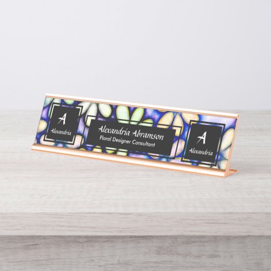 Professioneel Modern Monogram Personaliseren Bureau Naambordje (Voorkant)