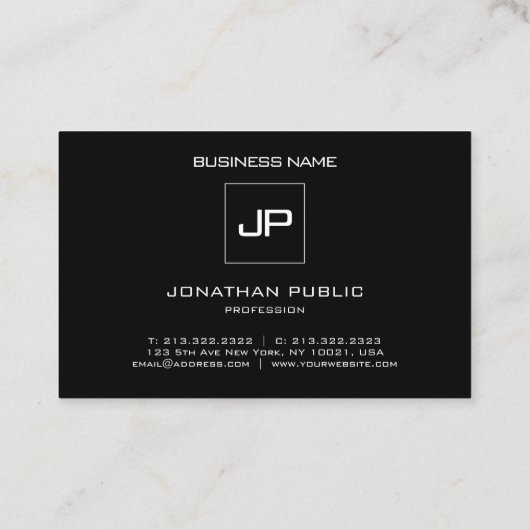 Professioneel Modern Monogram Zwart Wit Elegant Visitekaartje (Achterkant)