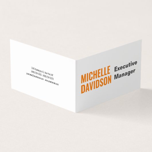Professioneel modern Oranje, wit, minimalistisch v Visitekaartjes (Buitenkant)