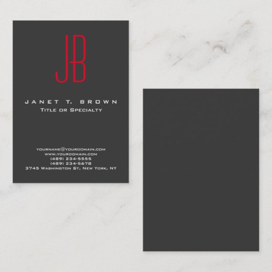 Professioneel modern rood monogram grijs visitekaartje (Voorkant / Achterkant)