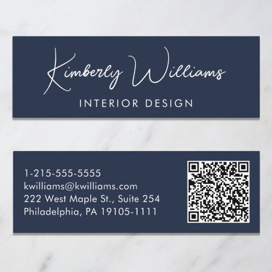 Professioneel, modern script QR-code blauw Mini Visitekaartje