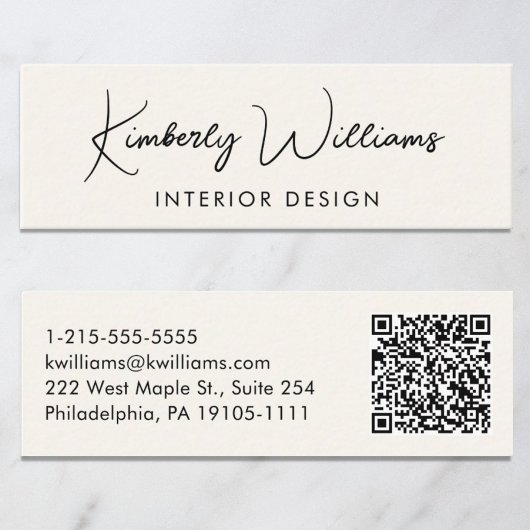 Professioneel modern Script QR-codecrème Mini Visitekaartje