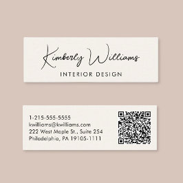 Professioneel modern Script QR-codecrème Mini Visitekaartje