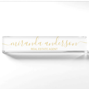 Professioneel, modern script, wit en goud naambordje