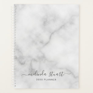 Professioneel modern script — witte marmer planner