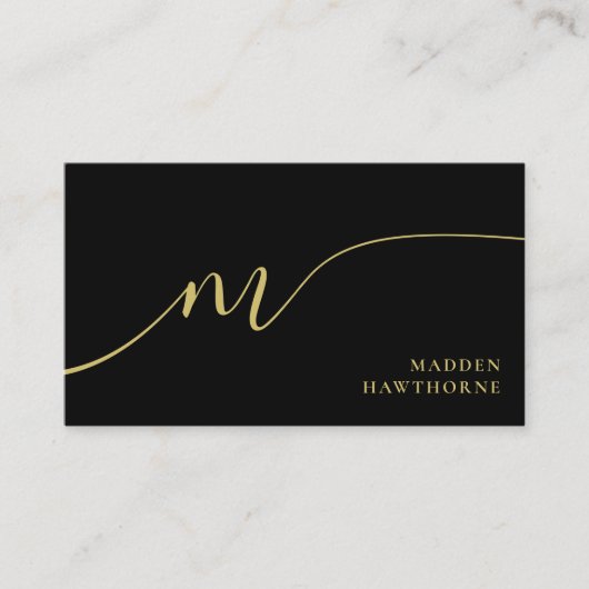 Professioneel Modern Script Zwart Goud Monogram Visitekaartje (Voorkant)