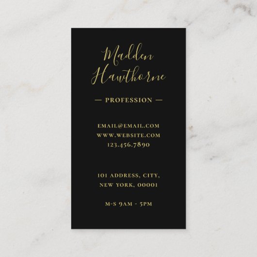 Professioneel Modern Script Zwart Goud Monogram Visitekaartje (Achterkant)
