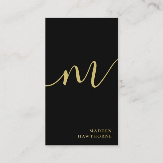 Professioneel Modern Script Zwart Goud Monogram Visitekaartje (Voorkant)