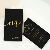 Professioneel Modern Script Zwart Goud Monogram Visitekaartje