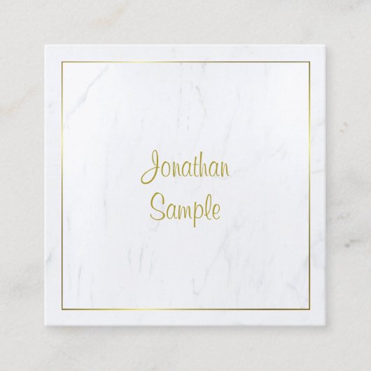 Professioneel Modern Wit Marmer Goud Script Luxe Vierkante Visitekaartje (Voorkant)