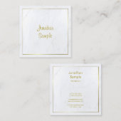 Professioneel Modern Wit Marmer Goud Script Luxe Vierkante Visitekaartje (Voorkant / Achterkant)