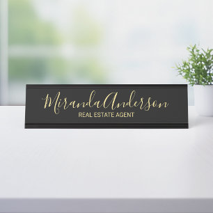 Professioneel, modern, zwart en goud bureau naambordje