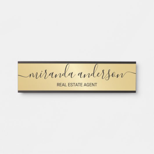 Professioneel, modern, zwart en goud deurbordje (Voorkant)