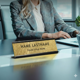Professioneel Modern Zwart en Goud Kantoor Bureau Naambordje