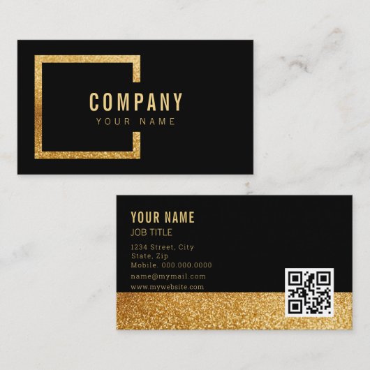 Professioneel, modern zwart goud Glitter Elegant Visitekaartje (Voorkant / Achterkant)