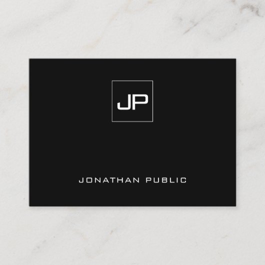 Professioneel modern zwart monogram visitekaartje (Voorkant)